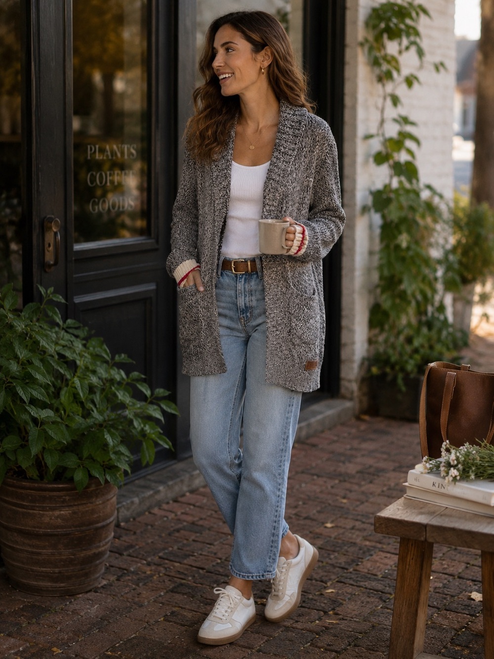 Roots Cozy Gray Open-Front Shawl Collar Sweater